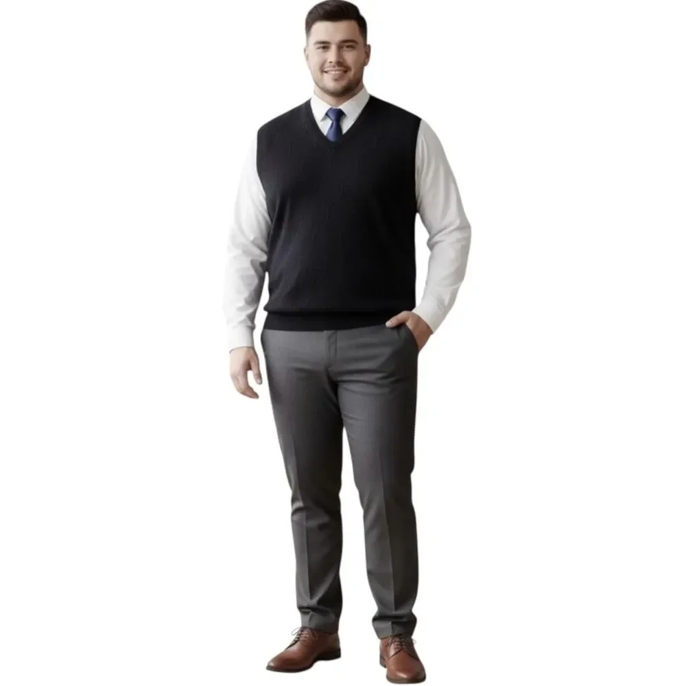 Joseph & Lyman Sweater Vest Mens XL Black 100% Cashmere V Neck Diamond Knit